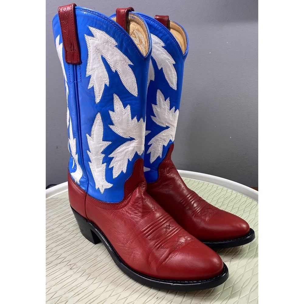 Old West Womens Leather 4th Of July Cowboy Boots Cowgirl Red/White/Blue Sz. 5.5M
